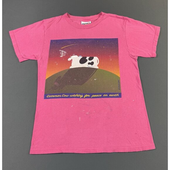 Rare Vintage Y2K Cows Ice Cream Art Painting Paint Splatter Pink Small Shirt - Picture 1 of 15